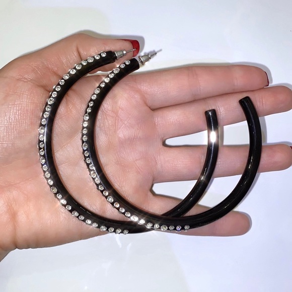 Large Acrylic Hoop Earrings, Oversized 80mm Swarovski Crystal Embellished Hoops - Picture 11 of 15
